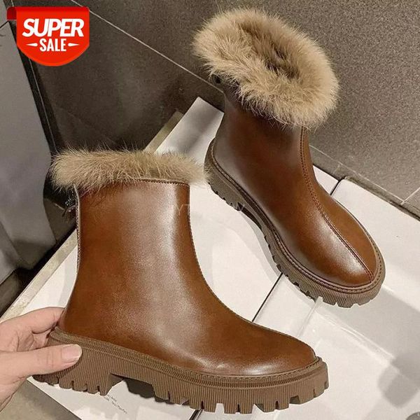 

winter shoes women snow boots waterproof warm plush ankle fur fashion ladies botas round toe square heel zipper botas mujer #ma1k, Black