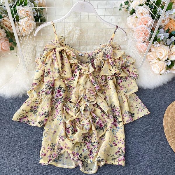 

chiffon blouse women summer female clothes blouses blusas girls ladies holiday strap shirt blusa mujer 2021, White