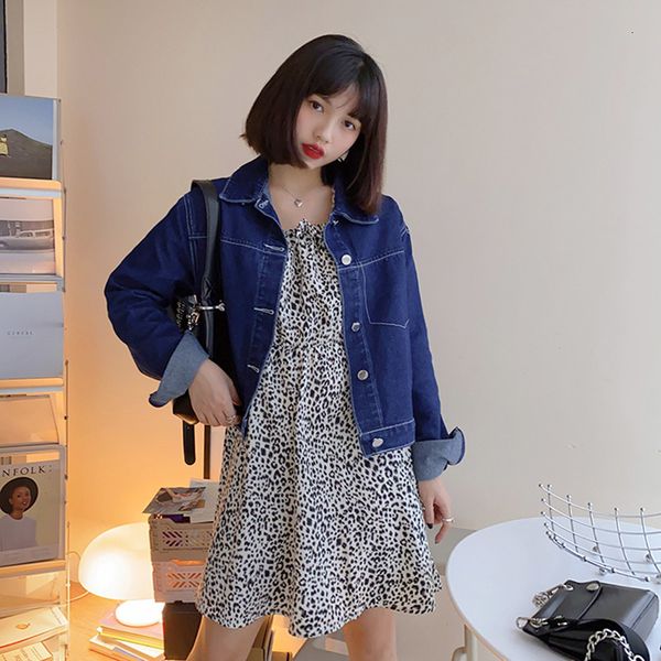 

2021 new women's classic blue jean autumn women loose short denim jacket long sleeve female girls outwear coats (f8058) g6qu, Black;brown