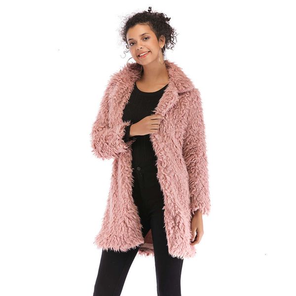 

designer lapel plush changhuotong warm cotton women's autumn long winter woolen coat e, Black