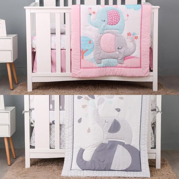 

bedding sets 3pcs/set baby set elephants theme crib bed quilt skirt sheet cotton animal design cot care