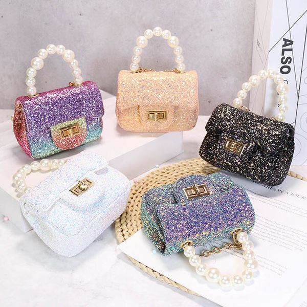 

kids handbags fashion bag girls bags children accessories summer mini women pearl purse children's sequin shoulder messenger handbag pr, Black