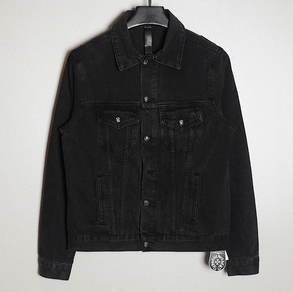 

chorme hearts / crosin 20ss men's hand woven disc leather label classic denim jacket, Black