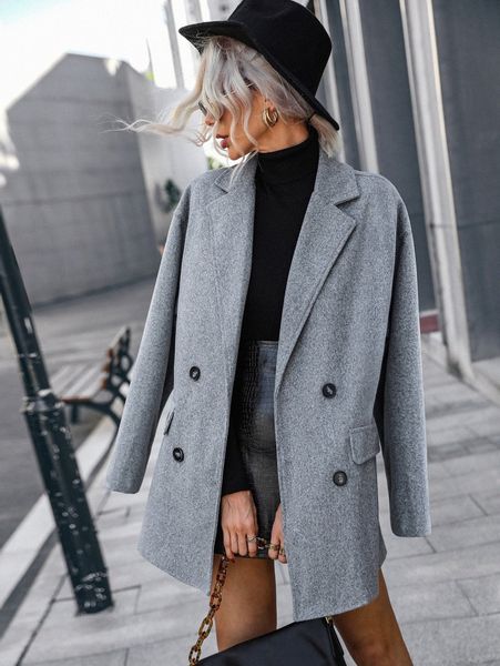 

double breasted lapel neck overcoat e5td#, Black