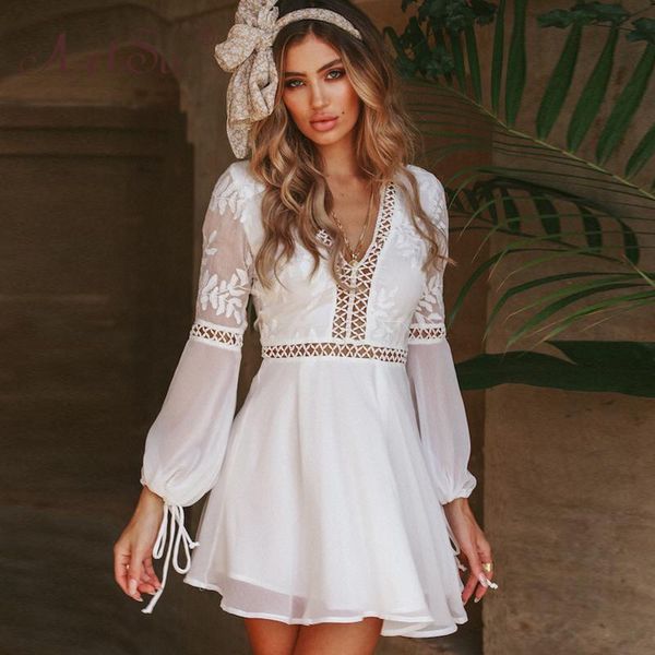 

casual dresses spring lantern sleeve vacation bohemia dress women hollow out backless floral embroidery white femme, Black;gray