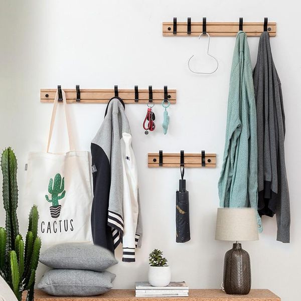 

hooks & rails nordic coat rack wall mounted bamboo hook wooden bedroom door hat clothes decor home accessories decoration
