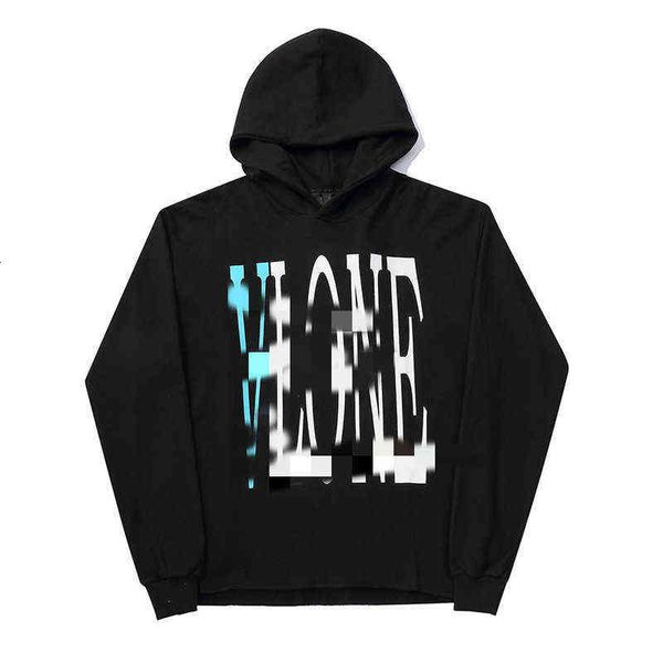 

street style hem damage blue large letter hoodie sweater loose pullover et, Black