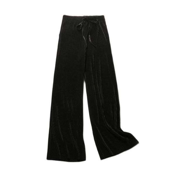 

women's pants & capris soft comfort women high waist casual summer slacks ice silk ankle-length long trousers wide leg, Black;white