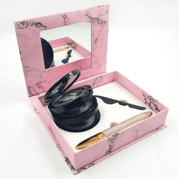 

false eyelashes 3pcs 3d hand made lashes glue-magnetic-waterproof no blooming eye liner pencil with twizeer makeup set
