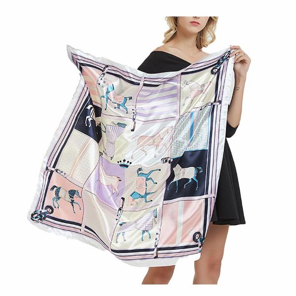 

scarves style silk scarf satin imitation women 90cm big square, Blue;gray