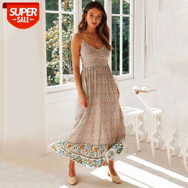 

spaghetti strap print casual long dress mujer deep v party loose femme vestidos summer chiffon floral maxi dresses women #wr2d, White;black