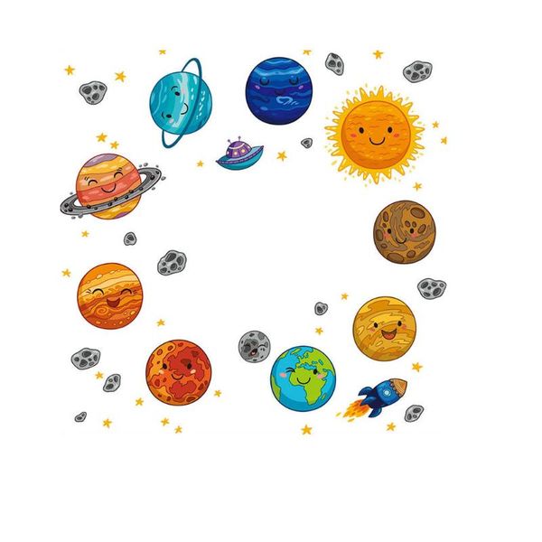 Adesivos De Parede Dos Desenhos Animados Universo Planet Adesivo Kids Rooms Quarto Decorações Papel de Parede Home Arte Decals Decals Berçário