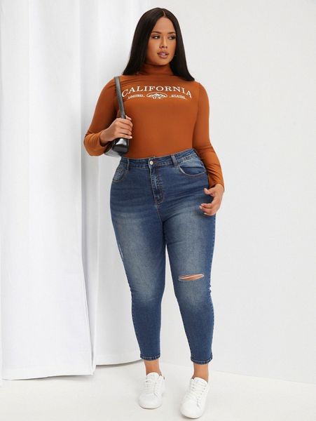 

plus letter graphic high waist tee i4fv#, Black