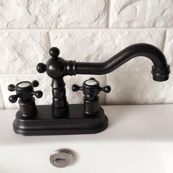 

bathroom sink faucets black oil rubbed bronze 4" centerset faucet swivel basin mixer tap dual cross handles mhg075