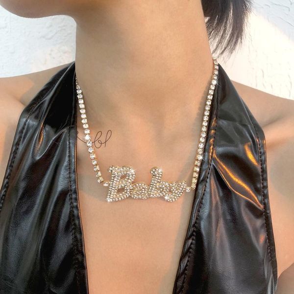 

chains baby letter pendant necklace for women wedding party jewelry elegant clavicle chain female fashion crystal chokers necklaces, Silver