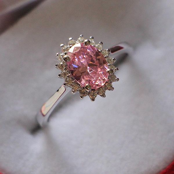 

cluster rings romantic 2ct oval cut pink diamond ring 925 sterling silver jewelry memorable birthday gift, Golden;silver