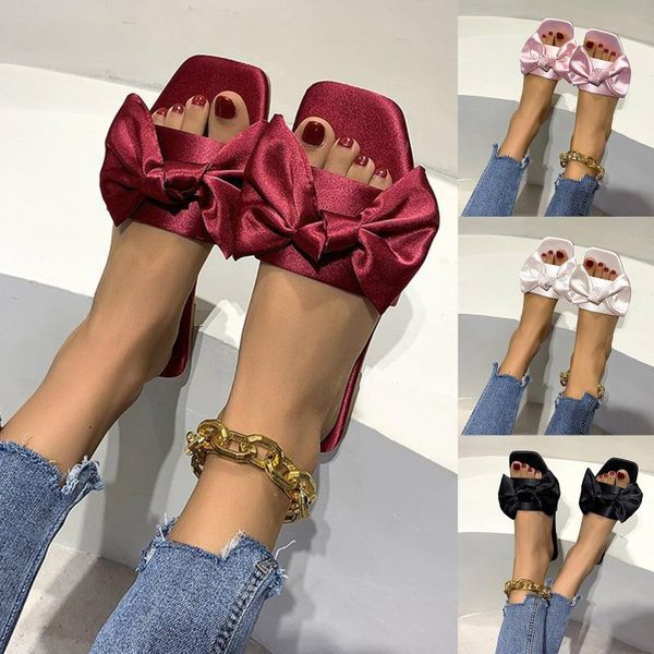 

slippers 2021 summer fashion sandals shoes women bow slipper indoor outdoor flip-flops beach female, Black