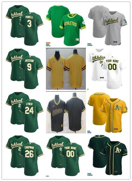 

men women youth oakland athletics 9 reggie jackson 24 marshawn lynch 3 boog powell 26 matt chapman green custom baseball jersey, Blue;black
