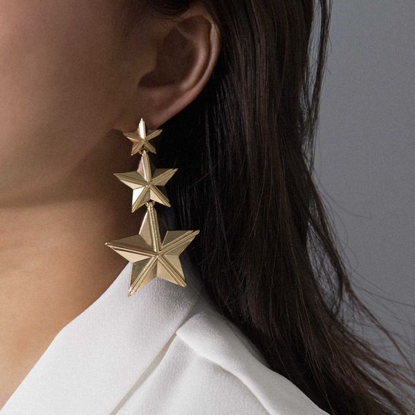 

simple and versatile accessories long temperament female personality three dimensional star tassel geometric e, Silver