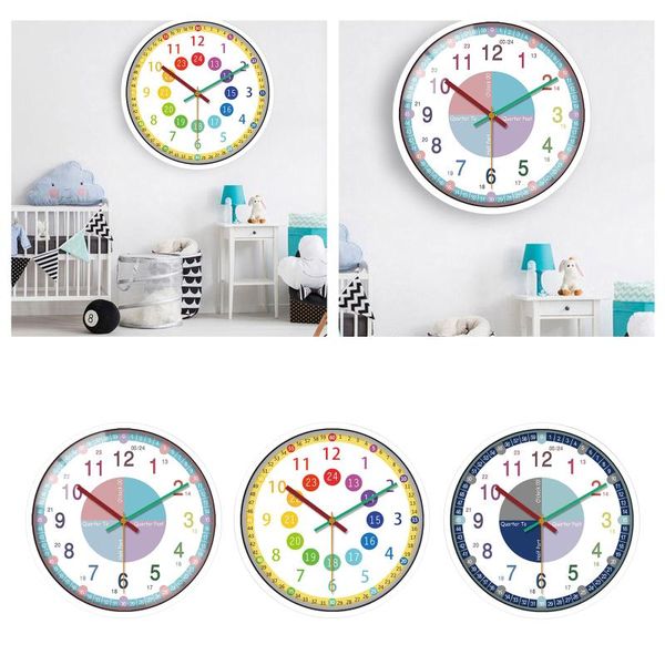 

12 inch kids silent clock time teacher wall clock colorful numbers easy to read