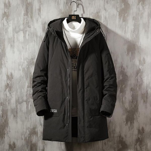 

men's down & parkas winter mid-length coat men korean trend hooded thick warm jacket, Black