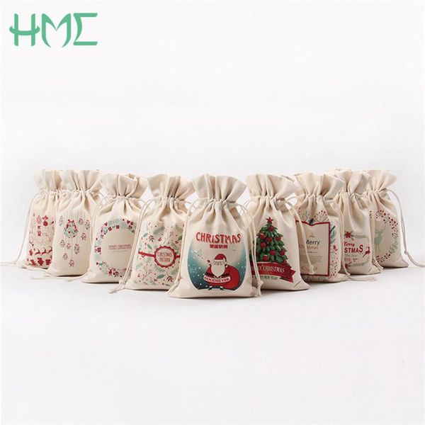 

gift wrap 16*23.5cm 1pcs cotton canvas small xmas bags many christmas pattern kids party candy drawstring pouch supplies