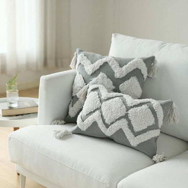 

cushion cover decorative pillow case nordic geometric white black lines tassels modern home office sofa chair decor