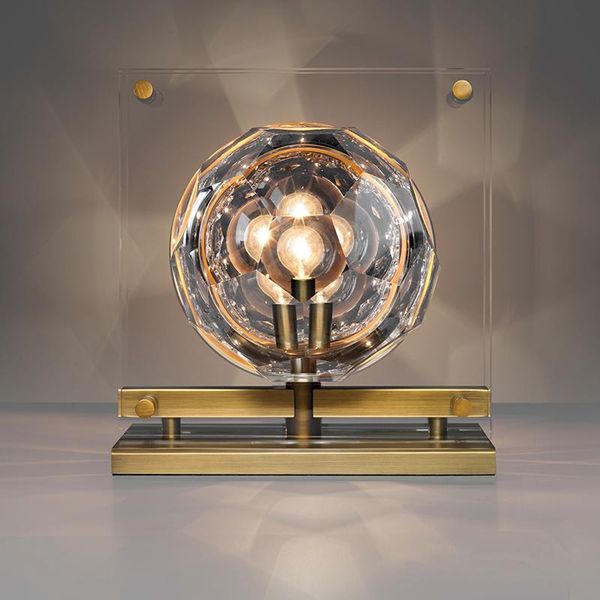 

all copper light luxury simple personality model room living room bedroom study reading crystal table lamp