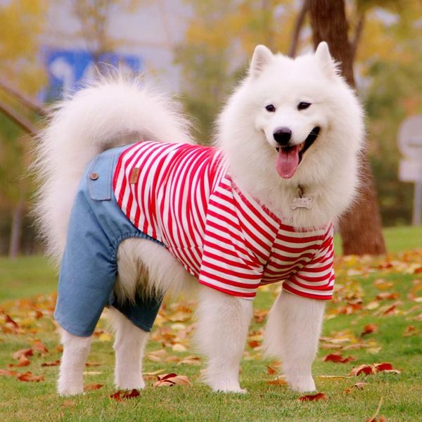

dog apparel bigeyedog big clothes large clothing jumpsuit pajamas stripe coat overalls golden retriever samoyed labrador pet costume