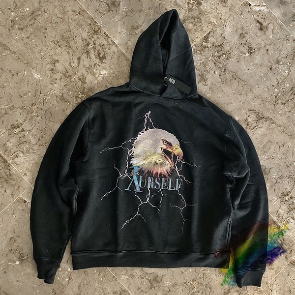 

thick fabric hoodie men women 1 washed old vintage pullover, Black