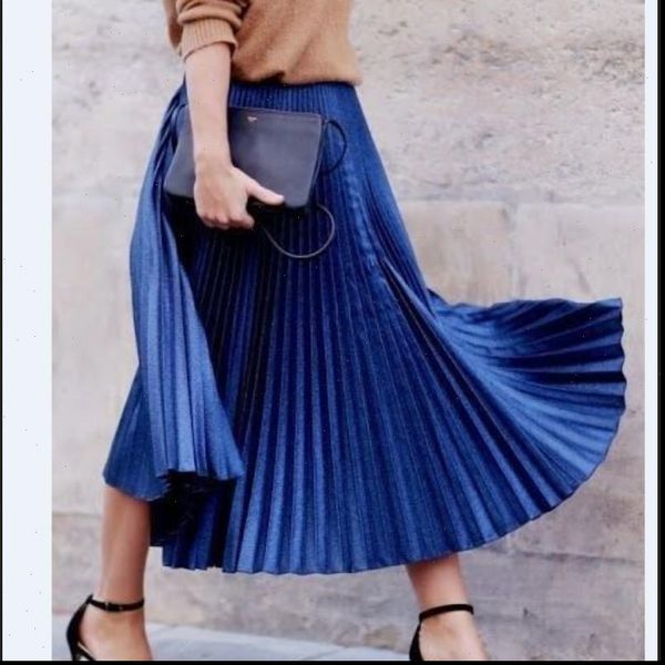 

women lady elastic waist high waist ruffles solid color maxi skirt pleated retro long dress, Black