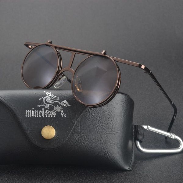 

Mincl Steam Punk Gothic Vintage Clamshell Sunglasses Personality Glasses Metal Sun With Box Lxl, White;black