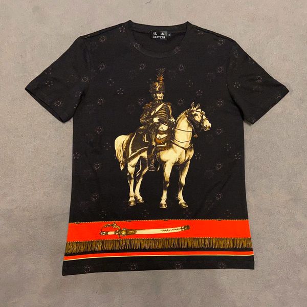 

2021 new summer men short sleeve t shirt round neck t-shirt warhorse king print men's brand clothing cotton tshirt 5di6, White;black