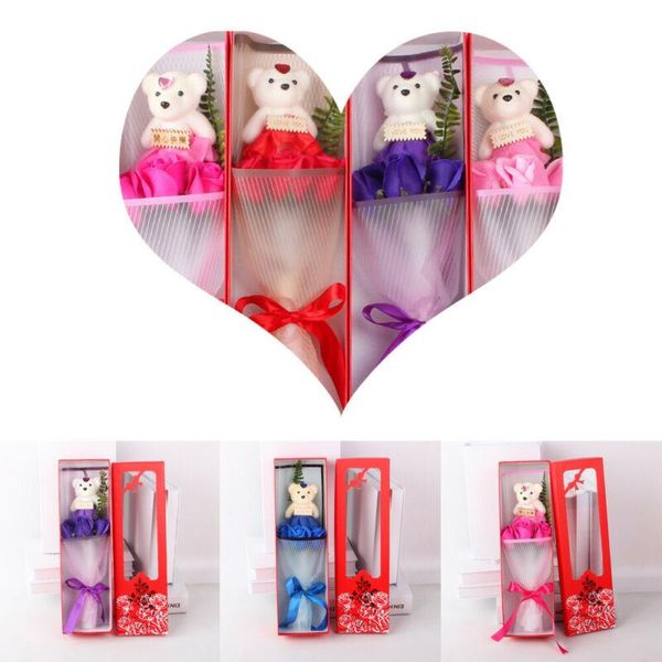 

decorative flowers & wreaths bear rose flower soap valentines day gift bouquet dolls toy for girlfriend women wedding decoration