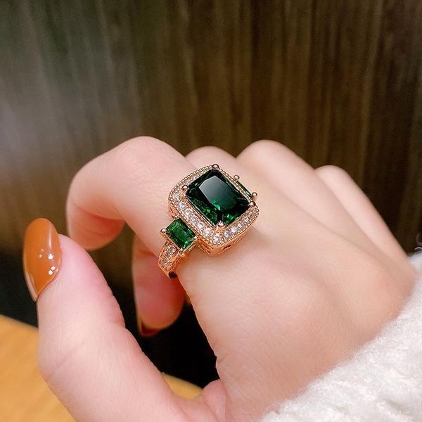 

cluster rings luxury big green for women 2021 fashion jewelry personality statement crystal open ring adjustable, Golden;silver