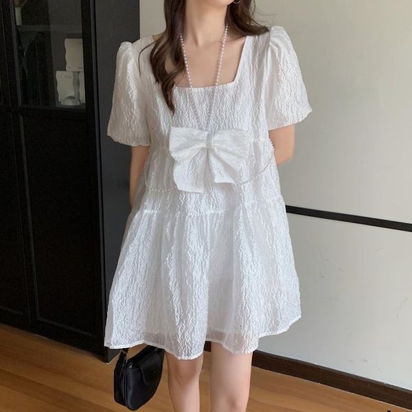 

casual dresses sweet bow princess ball gown holiday prom party high waist girls summer slim vintage mini es vestidos tkz8, Black;gray