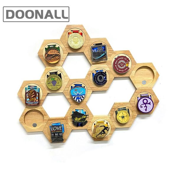 

hooks & rails medal holder display, hanger, honeycomb combination display stand hexagonal wooden stitching punch