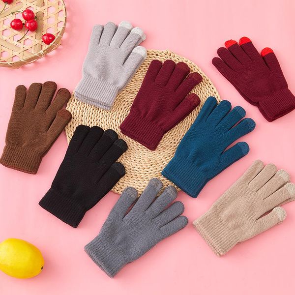 

five fingers gloves winter warm colorful finger more style knitted for women men simple thick cycling driving, Blue;gray