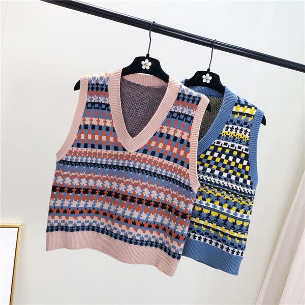 

women's vests room 154653, row 8, no.7, middle] actual po of plaid color matching v-neck vest sleeveless 39, Black;white