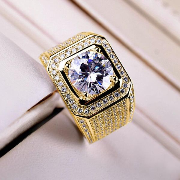

wedding rings full diamond shining men's ring, large bare group inlaid with zircon imitation mossan engagement ring, Slivery;golden