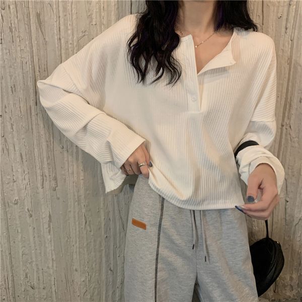 

2021 autumn new loose solid color long-sleeved bottoming shirt thin knitted sweater eb4r, White;black