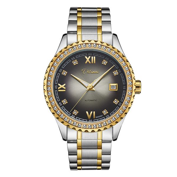 

diamond inlaid men's watch gradient color surface all self-contained mechanical watch fine steel strap waterproof high-grade, Slivery;brown