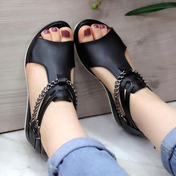 

sandals fashion women's summer large size platform wedge buckle european american open toe high heel shoes, Black