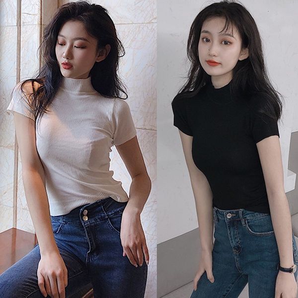

solid omen half coltrui fashion slim short mouths used t-shirt, White