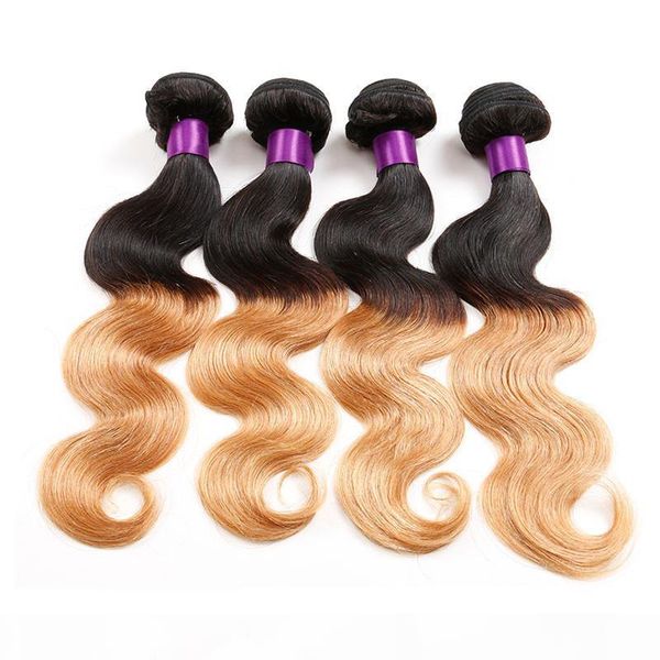 

virgin brazilian two tone #1b #27 honey blonde ombre human hair body wave 4bundles lot black and strawberry blonde ombre human hair weaves