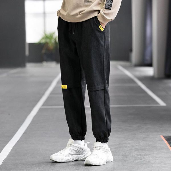 

2021men sweatpants overalls casual in pure color loose fit style mens street wear male harem pants korean trousers, Black