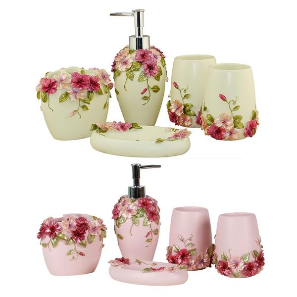 

bath accessory set country style resin 5pcs bathroom accessories soap dispenser/toothbrush holder/tumbler/soap dish