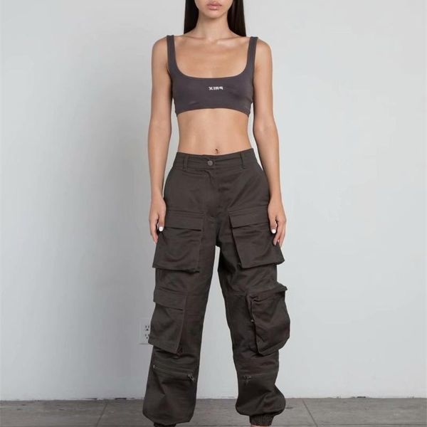 

women's pants & capris style sweetown safari high waist streetwear women pockets patchwork hippie trousers blue solid casual baggy carg, Black;white