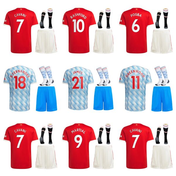 

kid kit soccer jersey 2021 2022 united sancho pogba cavani martial utd van de beek b. fernandes rashford lingard greenwood fred football shi, Black