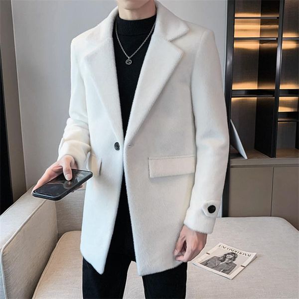 

men's wool & blends 2021 autumn woolen jacket coat winter man fashion long overcoat men solid color imitation mink, Black